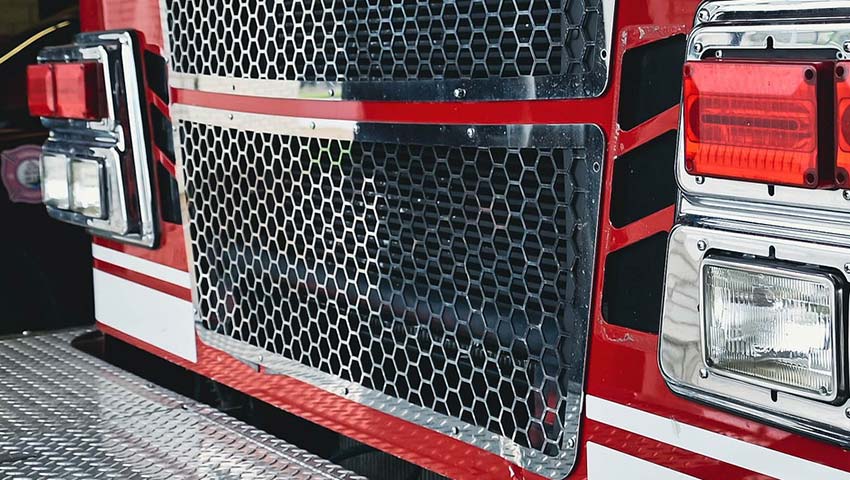 Closeup of the front of a fire truck.